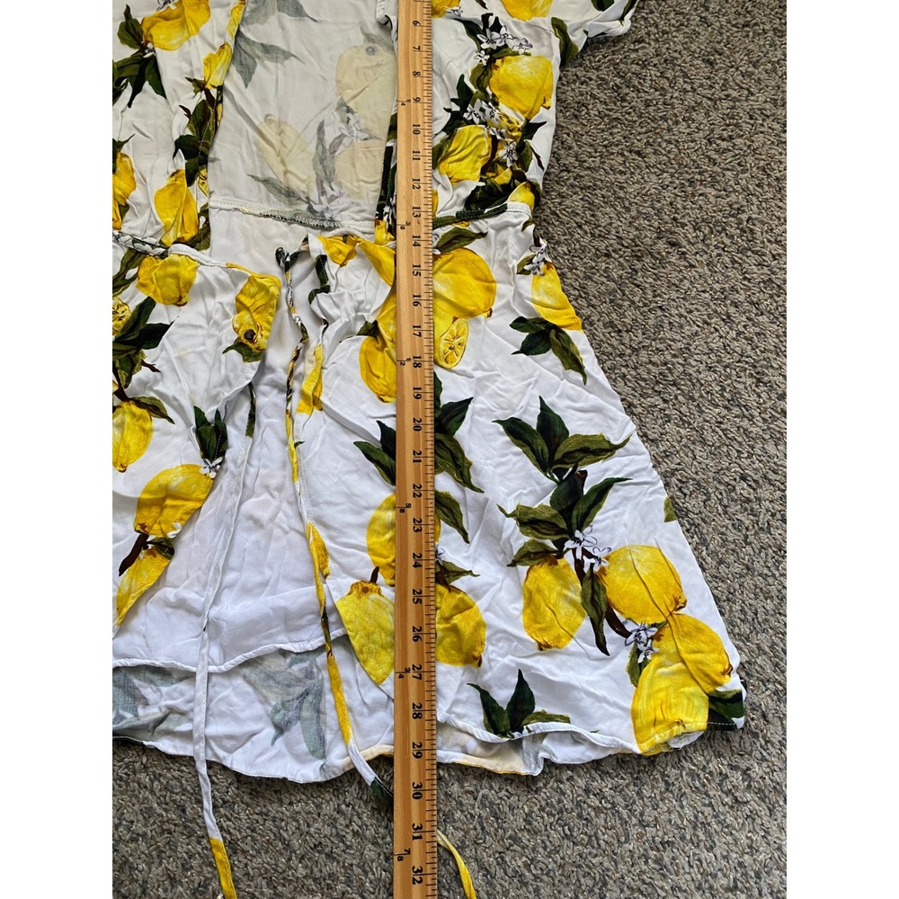 Lulus Wrap Dress Womens Small White Yellow Lemon Print Short Sleeve Mini Summer - Picture 5 of 7